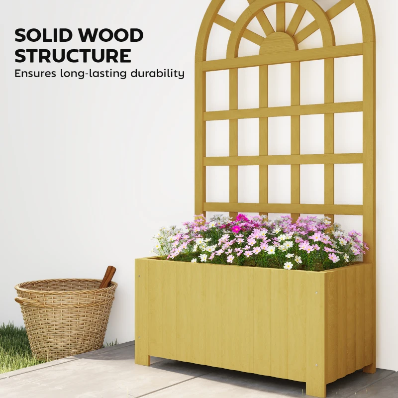 Outsunny Wooden Raised Garden Bed with Lattice Trellis, Outdoor Elevated Planter Box with Drainage Holes for Climbing Plants