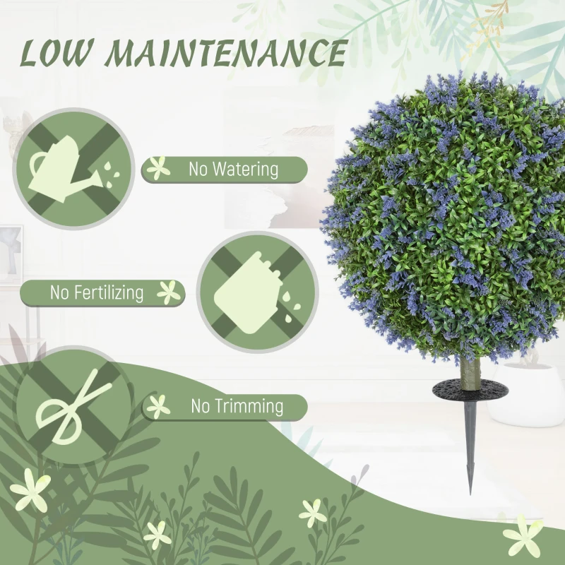 HOMCOM Artificial Plants Faux Lavender Set of 2, UV Protected Fake Plants with Ground Stakes for Indoor Outdoor Decor, Purple