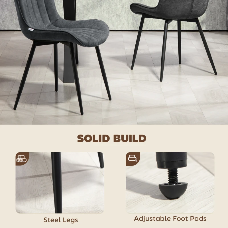 HOMCOM Dining Chairs Set of 4, PU Leather Upholstered Kitchen Chairs with Backrest and Steel Legs, Black