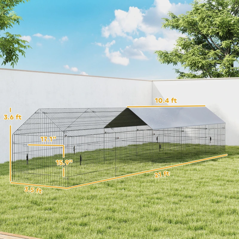 PawHut Metal Chicken Coop, Large Chicken Run with Water-Resistant & Anti-UV Cover for 7-9 Hens, Outdoor Hen House with 10 Doors