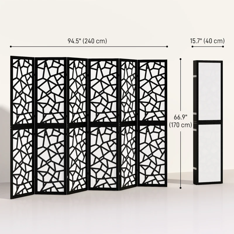 HOMCOM 6 Panel Room Divider, 5.6 FT Lightweight Folding Privacy Screen with Geometric Pattern for Living Room, Bedroom, Black