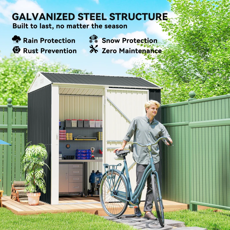 Outsunny 7' x 6' Tall Outdoor Storage Shed, Waterproof Metal Garden Shed with Gloves, Lockable Door, Dark Grey
