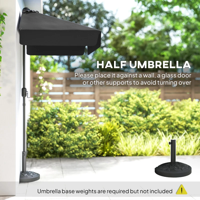 Outsunny 7.5ft Half Umbrella Semi Round Patio Parasol with Crank Handle, Top Vent for Garden, Balcony- NO BASE INCLUDED, Black