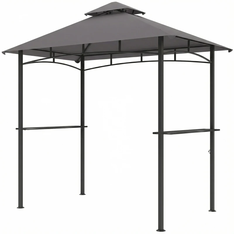 Outsunny 8' x 5' BBQ Grill Gazebo Tent with Double Tiered Canopy for Outdoor Sun Shade, Dark Grey