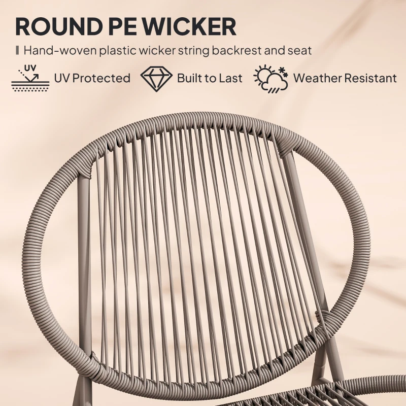 Outsunny Rattan Bistro Set, 3 Pieces Wicker Patio Furniture Set, Acapulco Chairs and Steel Table for Porch, Balcony, Light Grey