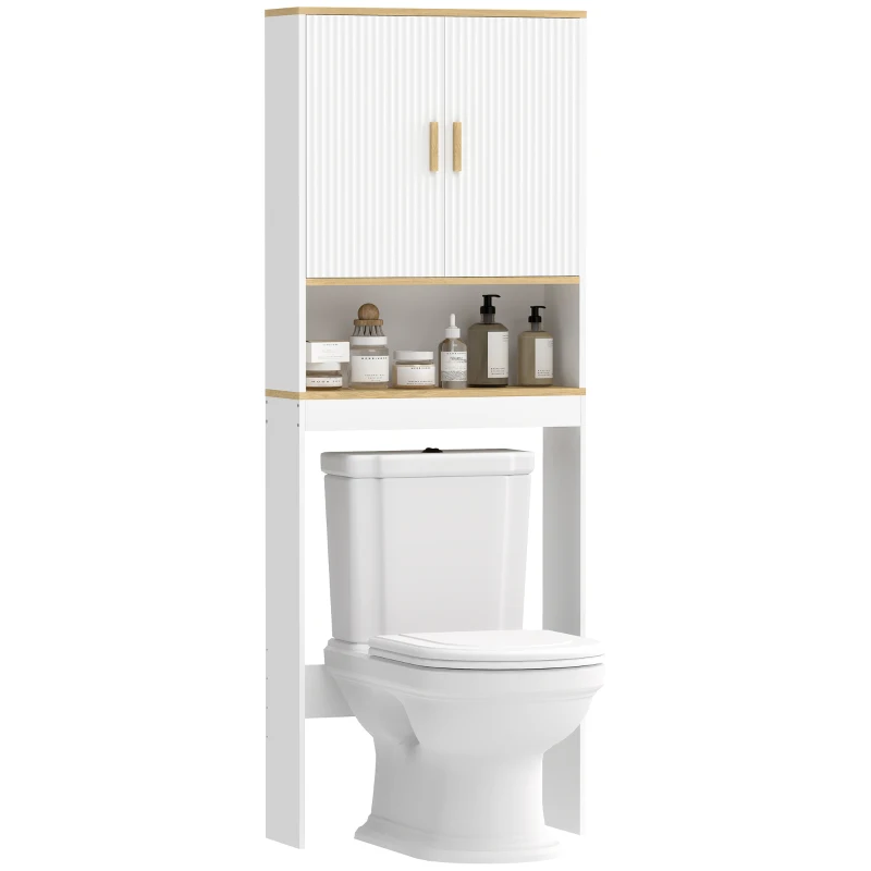 HOMCOM Over the Toilet Storage Shelf Adjustable Shelf Over the Toilet Storage Cabinet for Bathroom White and Oak