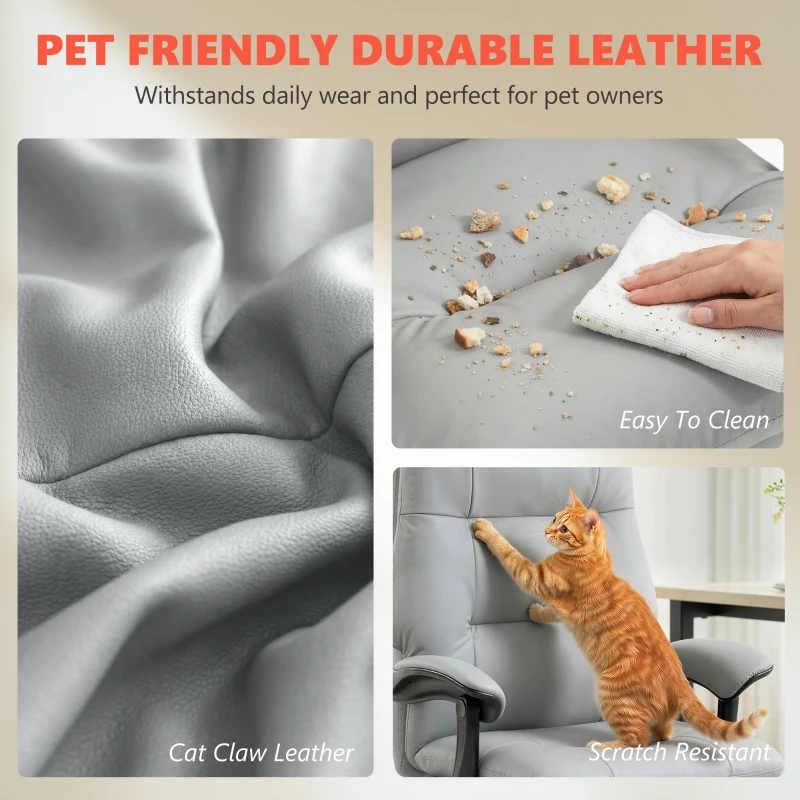 HOMCOM Massage Office Chair with 6-Point Vibration, Pet-Friendly Faux Leather Ergonomic Executive Desk Chair, Light Gray