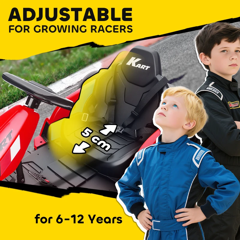 Qaba 24V Electric Go Kart with Dual 150W Motors, Adjustable Seat & 11.2MPH High Speed, Slow Start, 5-Point Harness, Red