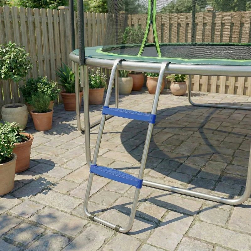 Soozier Trampoline Ladder, 2-Steps with Horizontal Wide Steps, Universal Hook, Galvanized Steel Frame, 330LBS Load Capacity