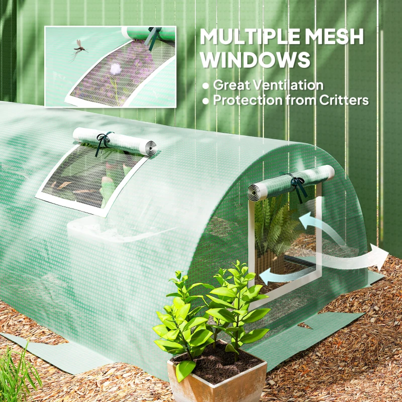 Outsunny Portable Mini Greenhouse, Tunnel Growing Tent with 5 Mesh Windows and Steel Frame,10' x 3' x 2', Green