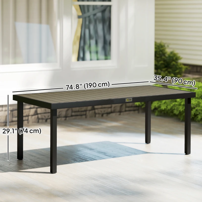Outsunny Patio Dining Table for 8, Rectangular Aluminum Outdoor Table for Garden Lawn Backyard, Natural