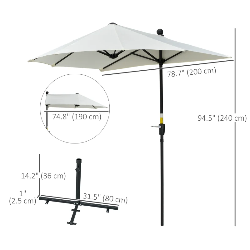 Outsunny 6.6 x 6ft Half Patio Umbrella Outdoor Parasol with Double-Sided Canopy, Crank Handle, Base for Garden, Balcony, Cream