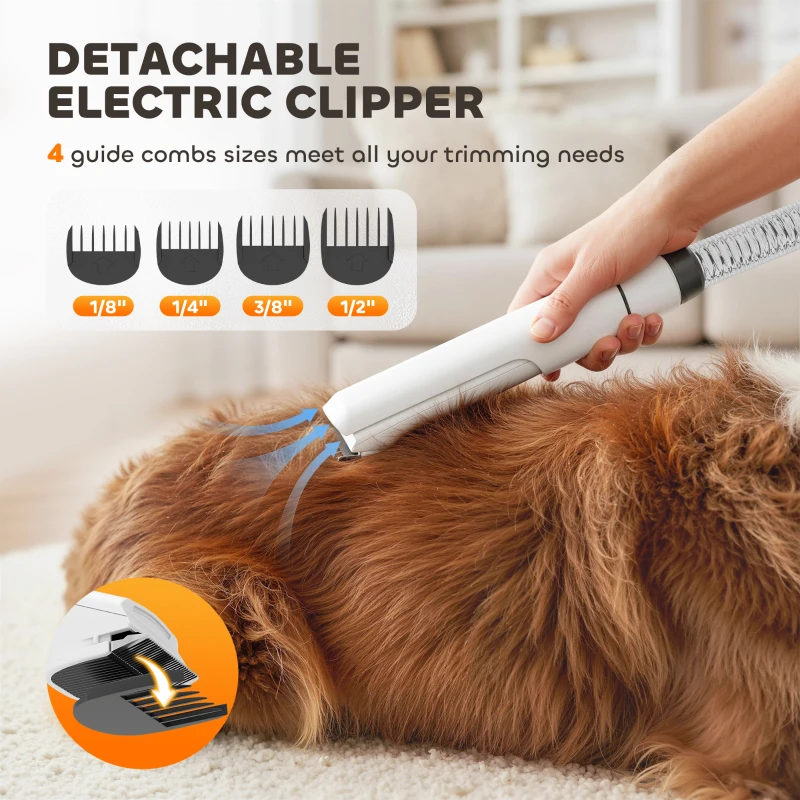 PawHut 5 in 1 Dog Grooming Vacuum & Dryer w/ Clipper, 50dB Low Noise, Adjustable Speed & Temp, 1.8L Canister