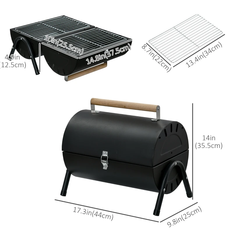 Outsunny Outdoor Charcoal BBQ Grill, Tabletop Folding Barbecue Grill with Handle, 17.3" x 9.8" x 14", Black