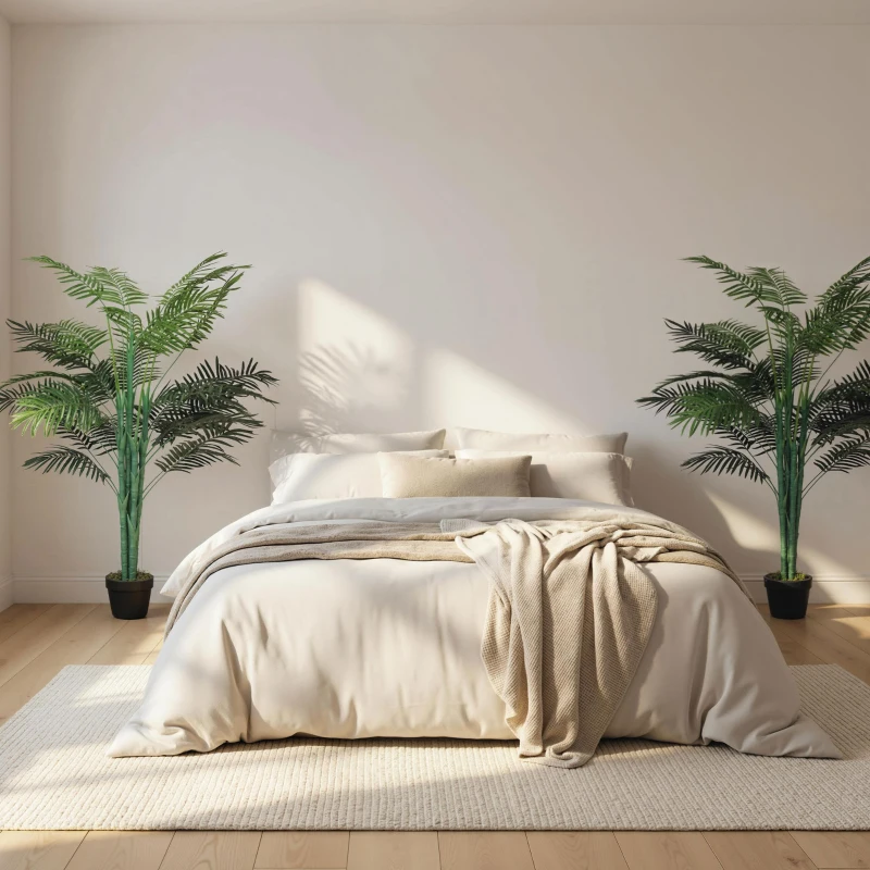 Outsunny 5FT Artificial Palm Tree Set of 2, Fake Tropical Tree with Lifelike Leaves, Faux Plant in Pot for Indoor Decoration, Green