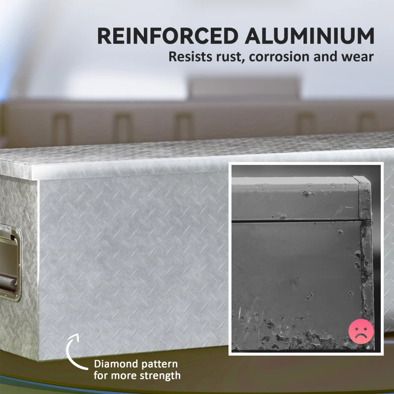 HOMCOM 48 Inch Truck Bed Tool Box, Heavy Duty Aluminum Diamond Plate Trailer Tongue Box with Side Handle and Locks Keys