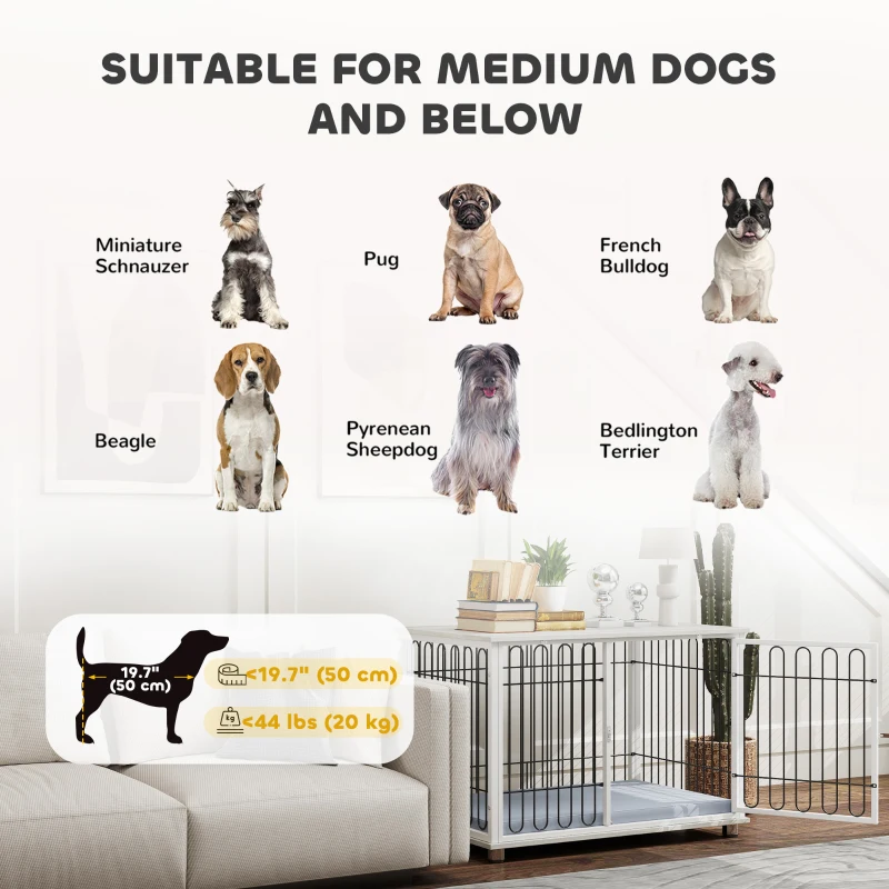 PawHut Dog Crate Furniture with Washable Cushion, Adjustable Feet for Medium Dogs, Indoor Use, Grey