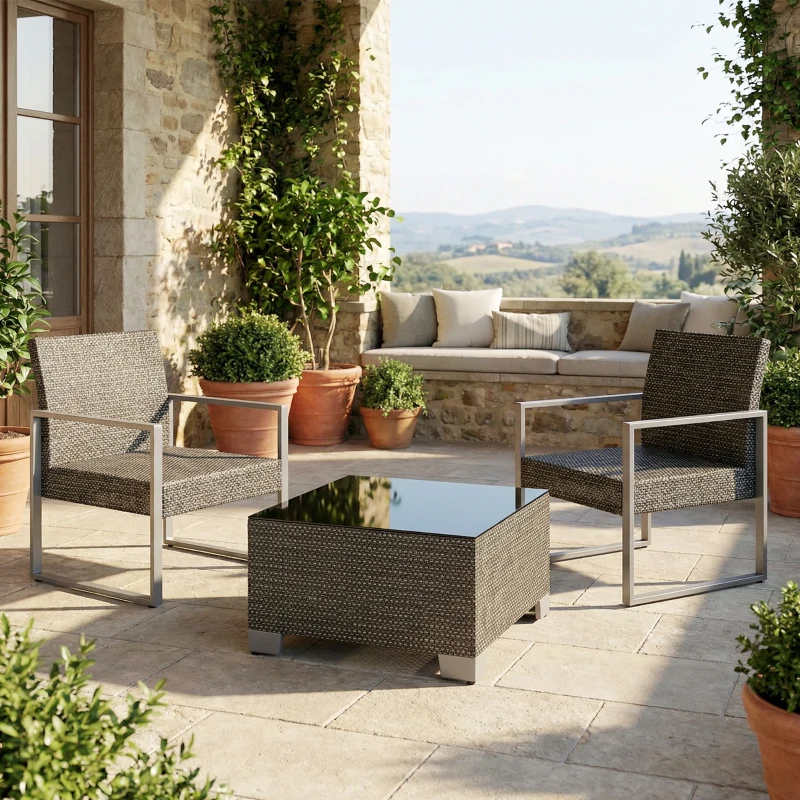 Outsunny 21.7" Square Patio Table, Small Outdoor Patio Coffee Side End Table with Tempered Glass Top, Black