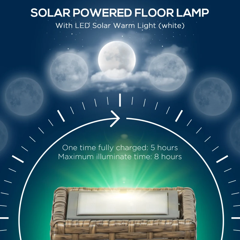 Outsunny Wicker Solar Outdoor Lamp, Decorative Floor Lamp with Auto On/Off LED Lights, IP44 for Patio, Porch, Pathway, Sand