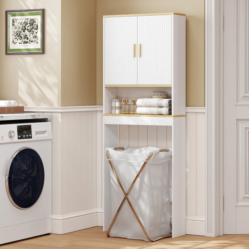 HOMCOM Over the Toilet Storage Shelf Adjustable Shelf Over the Toilet Storage Cabinet for Bathroom White and Oak