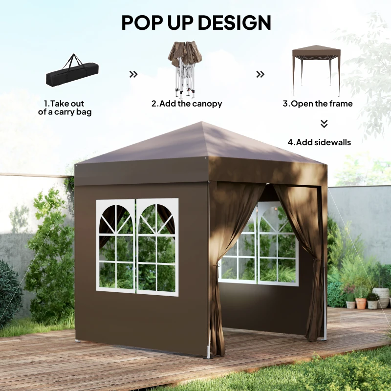 Outsunny 6.6'x6.6' Pop Up Canopy Tent with Sidewalls, Instant Sun Shelter Camping Gazebo with Carry Bag, Coffee