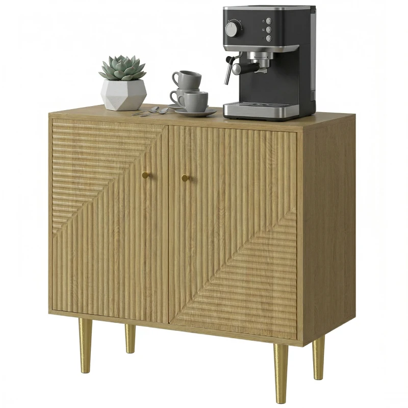 HOMCOM Sideboard with Adjustable Shelf, Buffet Cabinet with 2 Doors and Gold Steel Legs for Dining Room, Oak