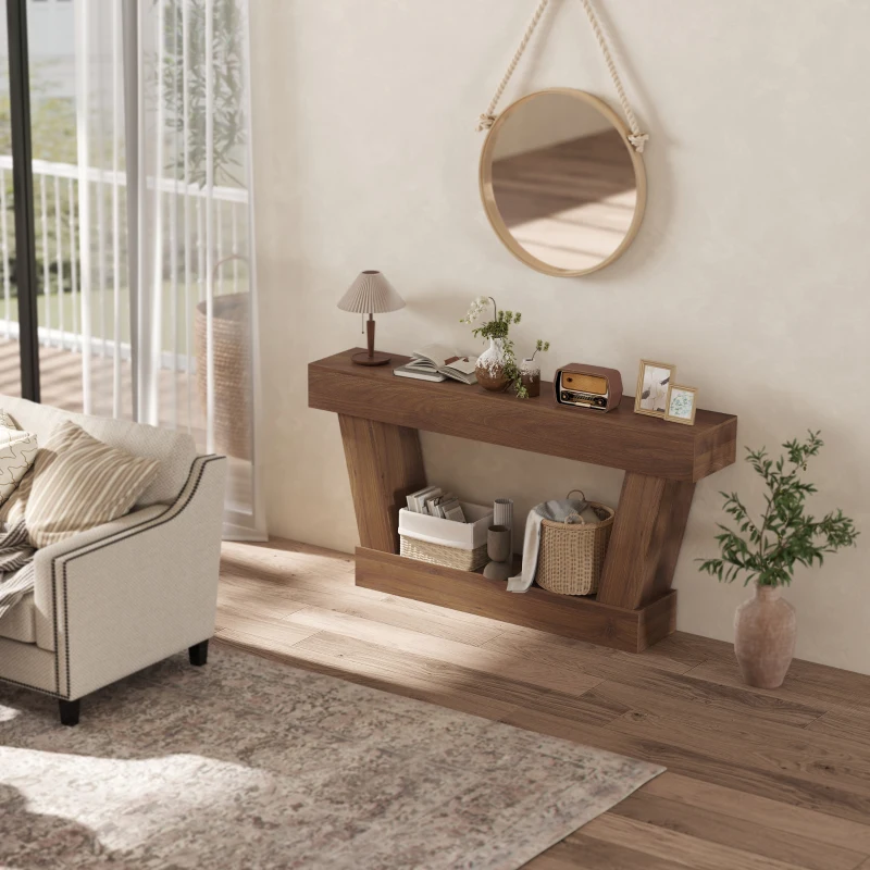 HOMCOM 63 Inch Vintage Console Table, Narrow Entryway Table with Open Shelf for Living Room, Dark Brown