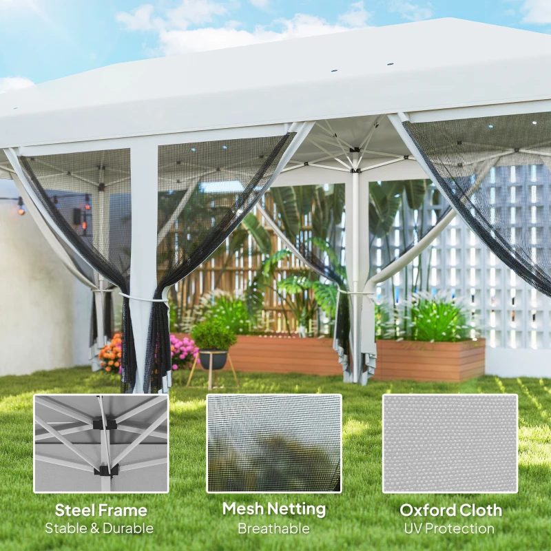 Outsunny 10' x 20' Pop Up Canopy Tent Gazebo with Removable Mesh Sidewall Netting, Carry Bag for Backyard Patio Outdoor, White