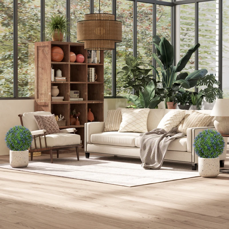 HOMCOM Artificial Plants Faux Lavender Set of 2, UV Protected Fake Plants with Ground Stakes for Indoor Outdoor Decor, Purple