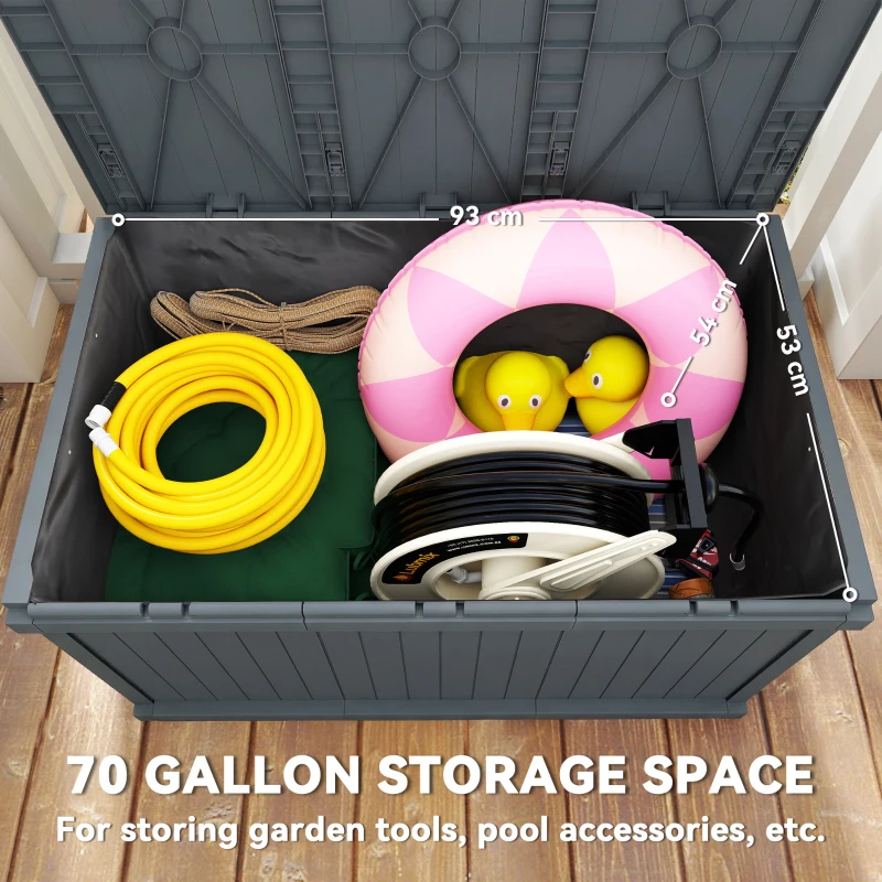 Outsunny 70 Gallon Deck Box, Resin Outdoor Storage Box with Handles, Waterproof Storage Container for Garden Tools, Dark Grey