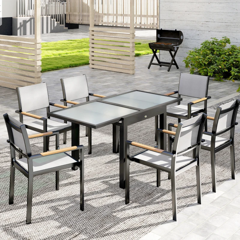 Outsunny Extendable Patio Dining Table, Tempered Glass Aluminum Outdoor Table for Garden Lawn Backyard, Clear