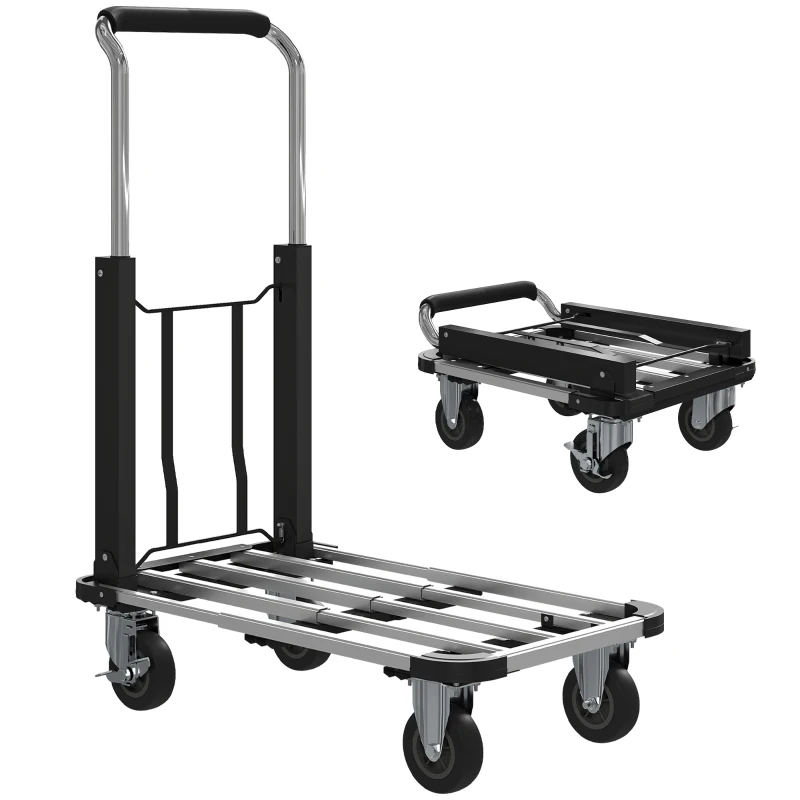 HOMCOM 330 lbs Heavy Duty Hand Truck, Folding Trolley, Dolly with Adjustable Handle and Extendable Platform, Silver and Black