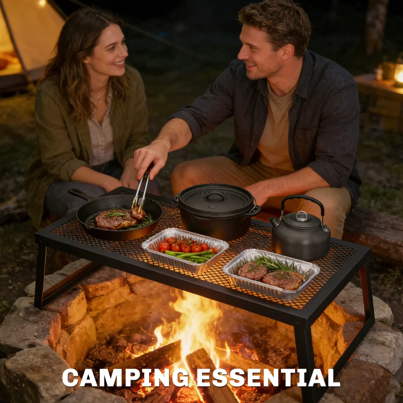 Outsunny Folding Campfire Grill, 36" x 18" Heavy Duty Carbon Steel Grill Grate with Folding Legs, Black