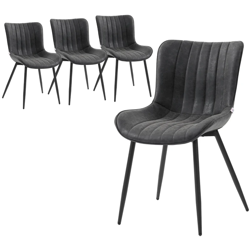 HOMCOM Dining Chairs Set of 4, PU Leather Upholstered Kitchen Chairs with Backrest and Steel Legs, Black