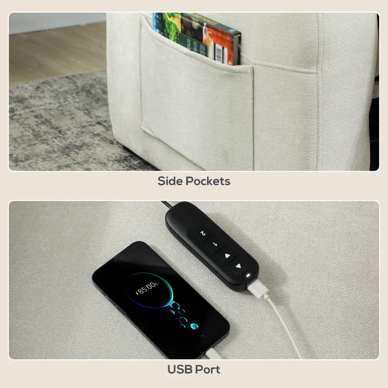 HOMCOM Massage Recliner Chair, Power Recliner with Quiet Brushless Motor, Remote, Pockets, 2 Memory Positions, Beige