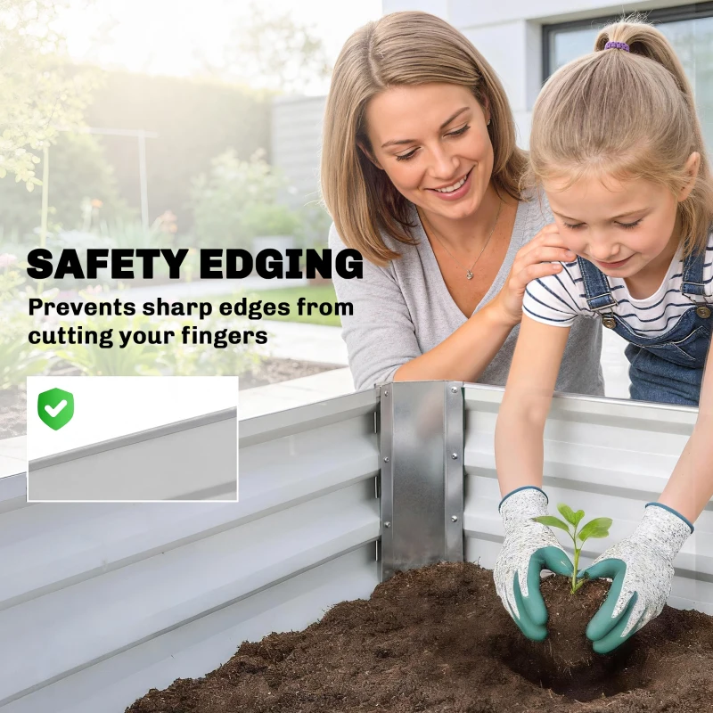 Outsunny 8 x 1.3 x 1.5ft Galvanized Raised Garden Bed, Reinforced Outdoor Planter Box with Open Bottom, Silver