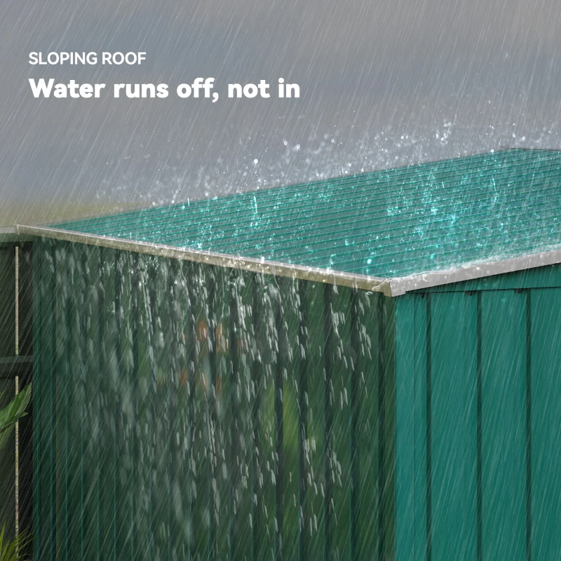 Outsunny 5'x7' Lean to Galvanized Metal Shed with Foundation, Garden Tool Storage House with Sliding Door and 2 Vents, Green