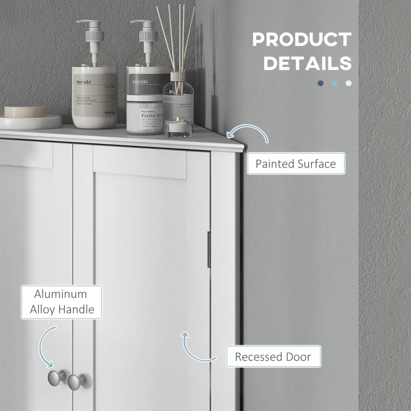 kleankin Modern Bathroom Storage Cabinet, Corner Cabinet with Doors, Bathroom Cabinet with Adjustable Shelf and Recessed Door, White