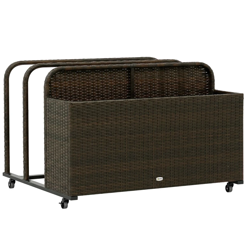 Outsunny PE Rattan Pool Float Storage Organizer with Wheels, Mixed Brown