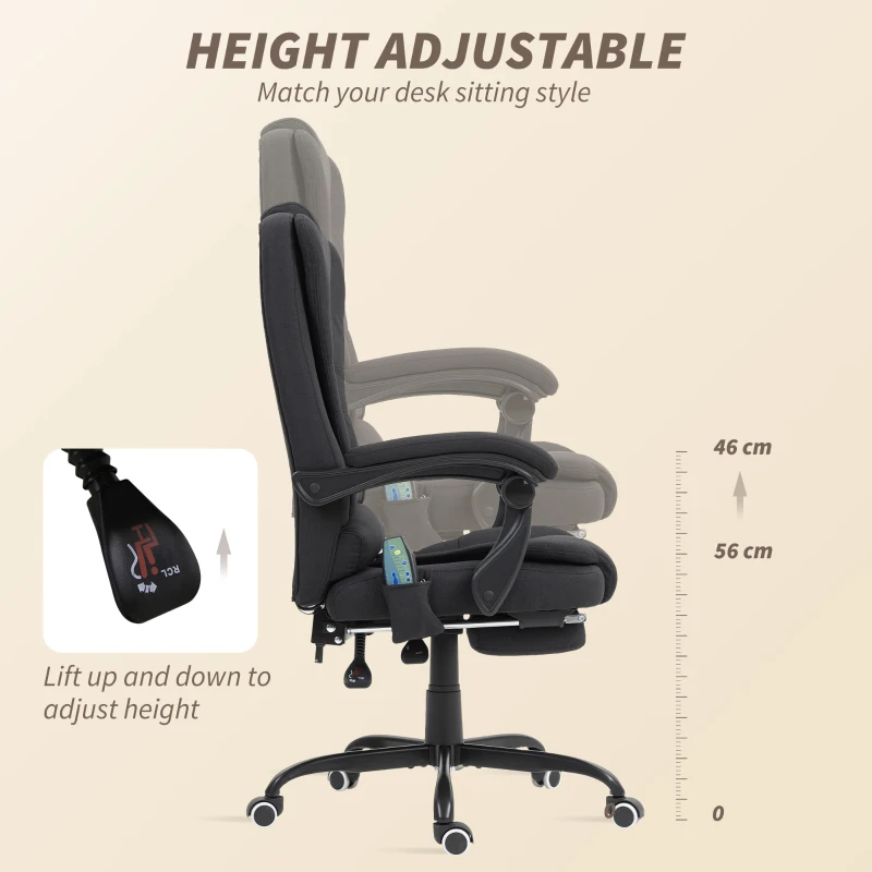 Vinsetto 7-Point Vibrating Massage Chair, Reclining Office Chair with Footrest, Reclining Back, Adjustable Height, Black