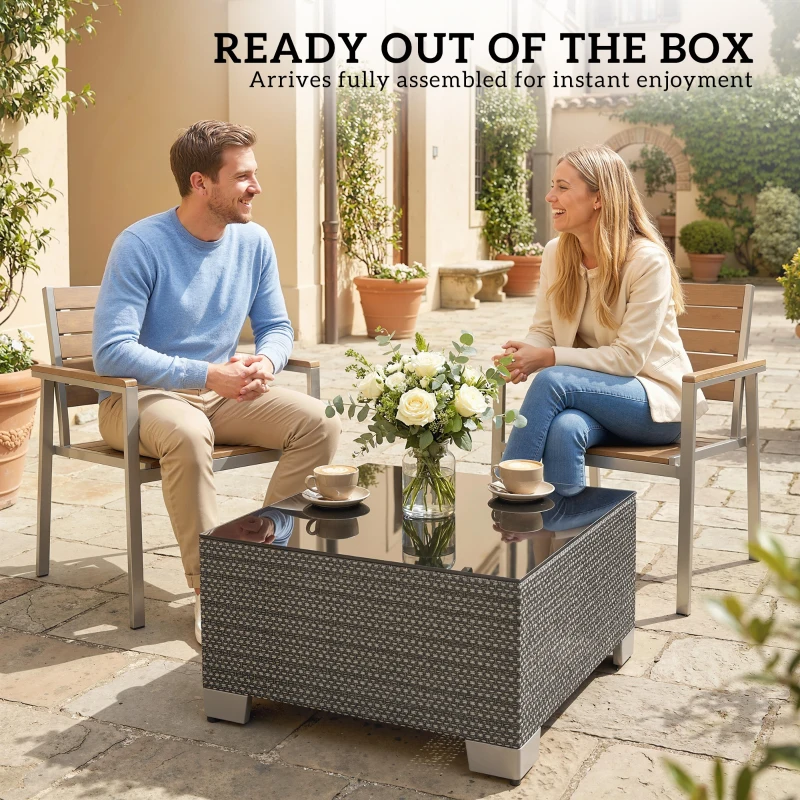 Outsunny 21.7" Square Patio Table, Small Outdoor Patio Coffee Side End Table with Tempered Glass Top, Black