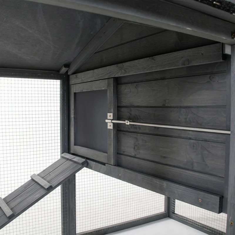 PawHut 84" Wooden Chicken Coop, Hen House Outdoor with Run Nesting Box, Asphalt Roof, Removable Tray, Ramp, Poultry Cage for 2-3 Chickens, Gray(m-17)