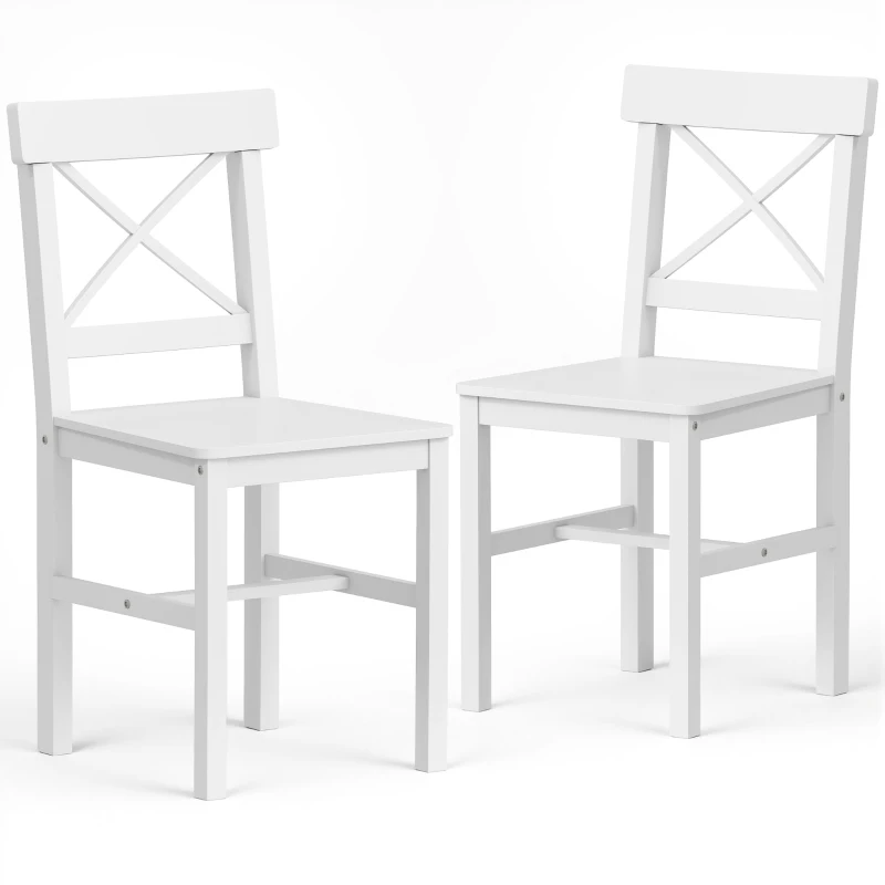 HOMCOM Wooden Dining Chairs Set of 2, Kitchen Chairs with Cross Back, Solid Structure for Living Room and Dining Room, White
