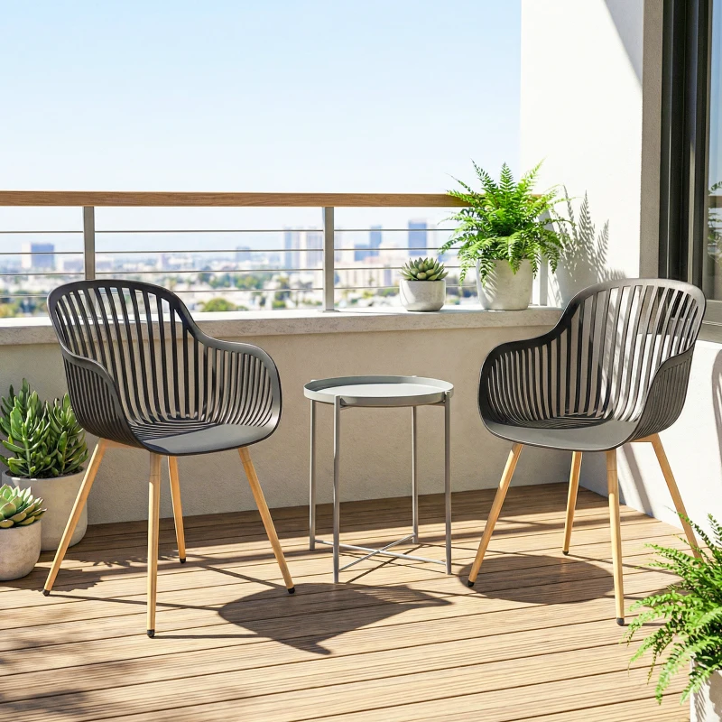 Outsunny Outdoor Dining Chairs Set of 4, Patio Chairs with Slotted Backrest, Grey