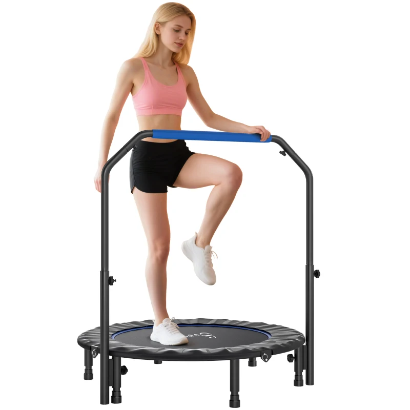 Soozier 45" Foldable Mini Fitness Trampoline, with Adjustable Foam Handle, Blue