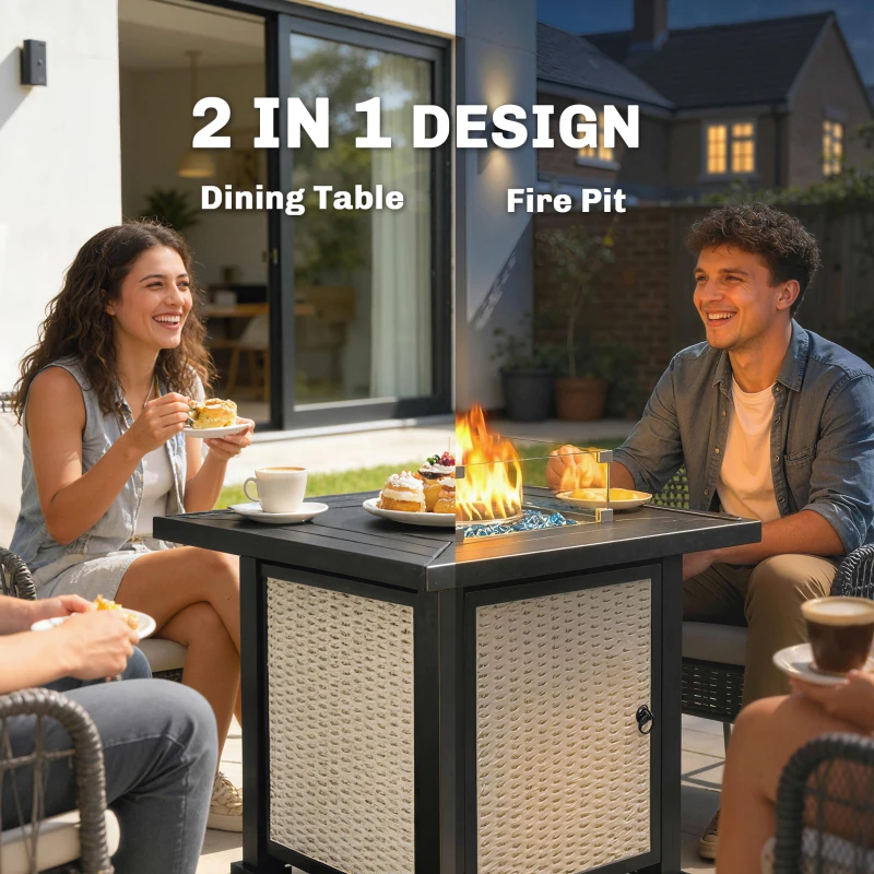 Outsunny 32" Propane Gas Fire Pit Table, 50,000 BTU Square Patio Table with Fire Pit, Wind Guard, Lid, CSA Certified, Grey