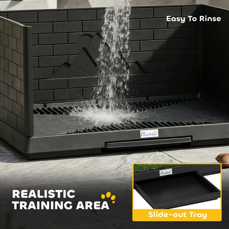 PawHut Dog Grass Pad with High Walls and Tray, Indoor Potty Tray for Puppy Training, Pee Pad Holder with Artificial Grass