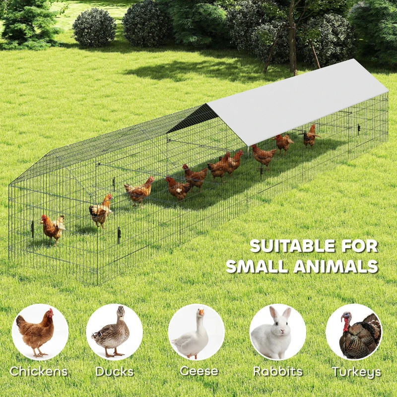 PawHut Metal Chicken Coop, Large Chicken Run with Water-Resistant & Anti-UV Cover for 7-9 Hens, Outdoor Hen House with 10 Doors