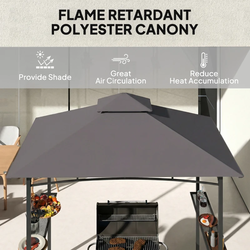 Outsunny 8' x 5' BBQ Grill Gazebo Tent with Double Tiered Canopy for Outdoor Sun Shade, Dark Grey