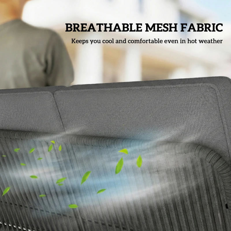 Outsunny 2-Person Outdoor Patio Porch Swing with Adjustable Canopy, Rattan Hanging Swing Bench with Soft Cushions